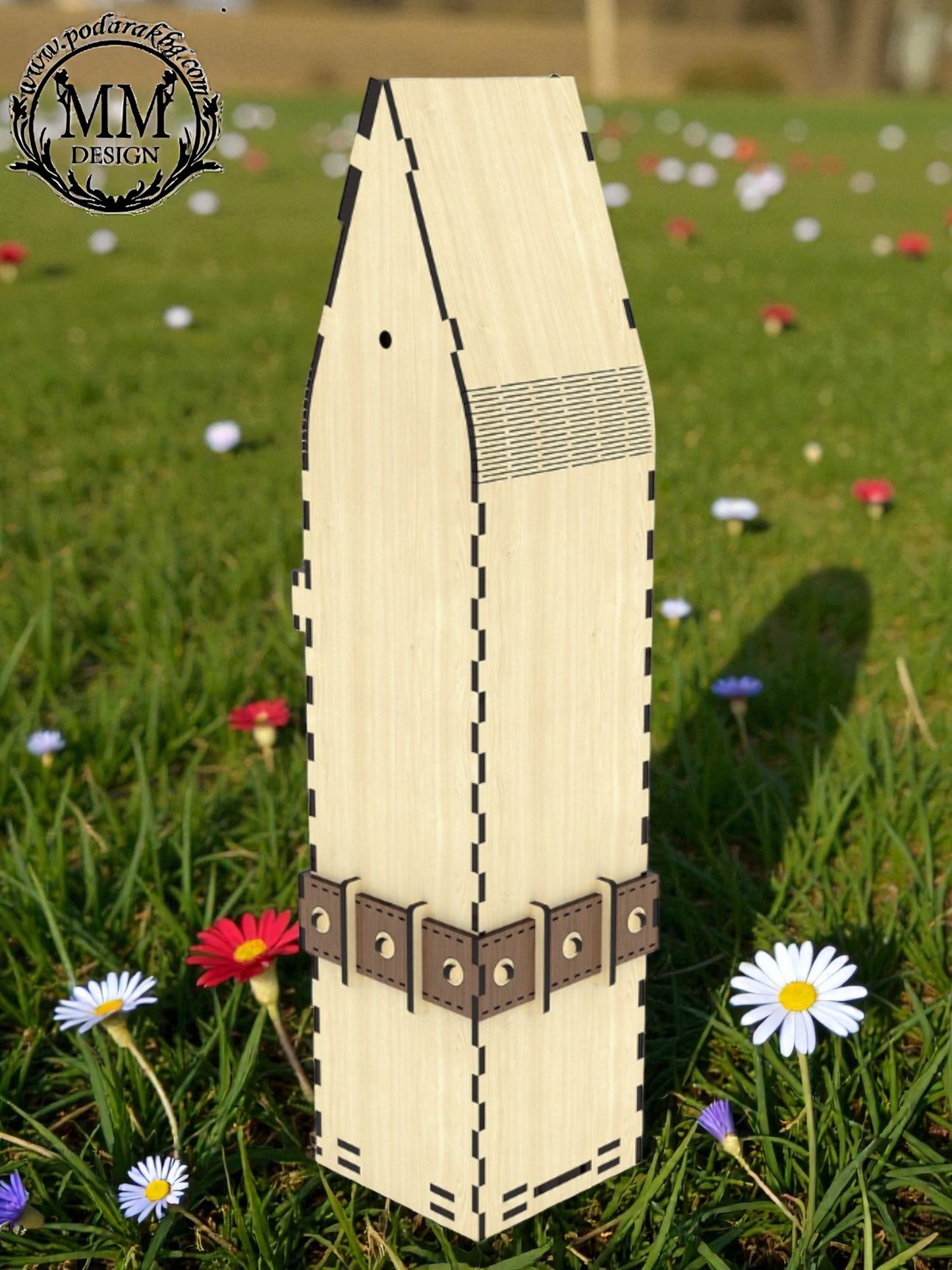 Cutie din lemn pentru sticlă – model masculin „Cravată”, lucrată manual (personalizată)