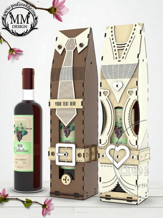 Set cadou „El și Ea” – două cutii din lemn pentru sticlă, lucrate manual (personalizate)