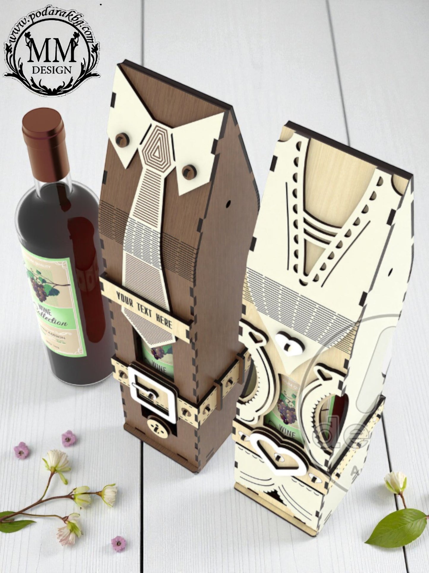 Set cadou „El și Ea” – două cutii din lemn pentru sticlă, lucrate manual (personalizate)