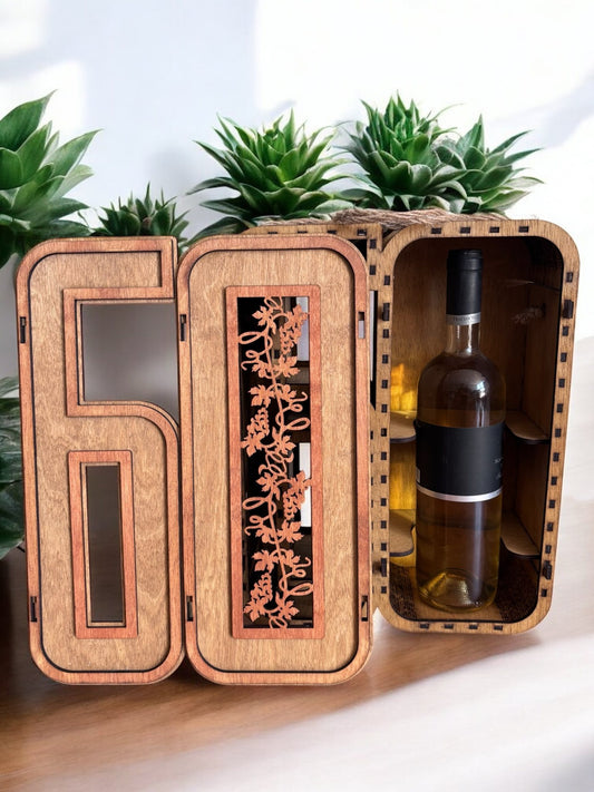 Cutie de vin din lemn personalizată – model aniversar 60 de ani