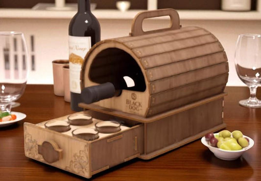 Butoiaș din lemn pentru vin cu sertar – personalizat, lucrat manual