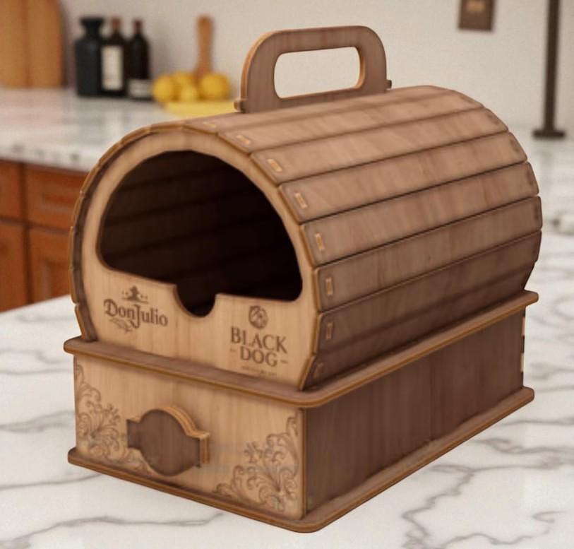 Butoiaș din lemn pentru vin cu sertar – personalizat, lucrat manual