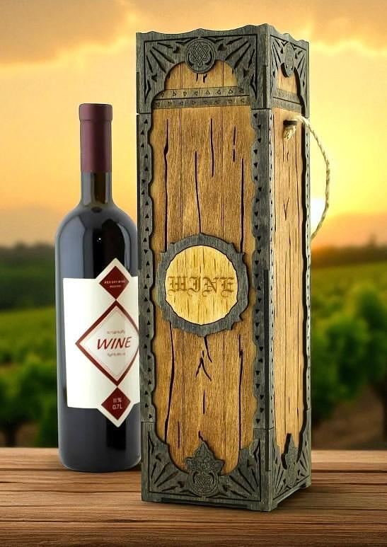 Cutie din lemn personalizată pentru vin, cu sfoară rustică – design masiv și elegant