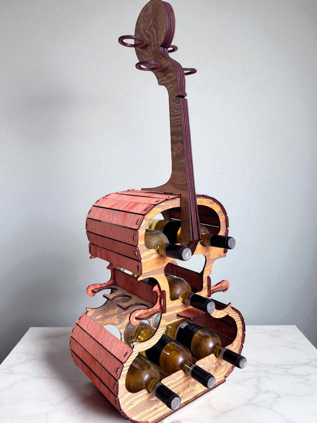 Mini bar din lemn – Violă pentru 6 sticle de vin și accesorii