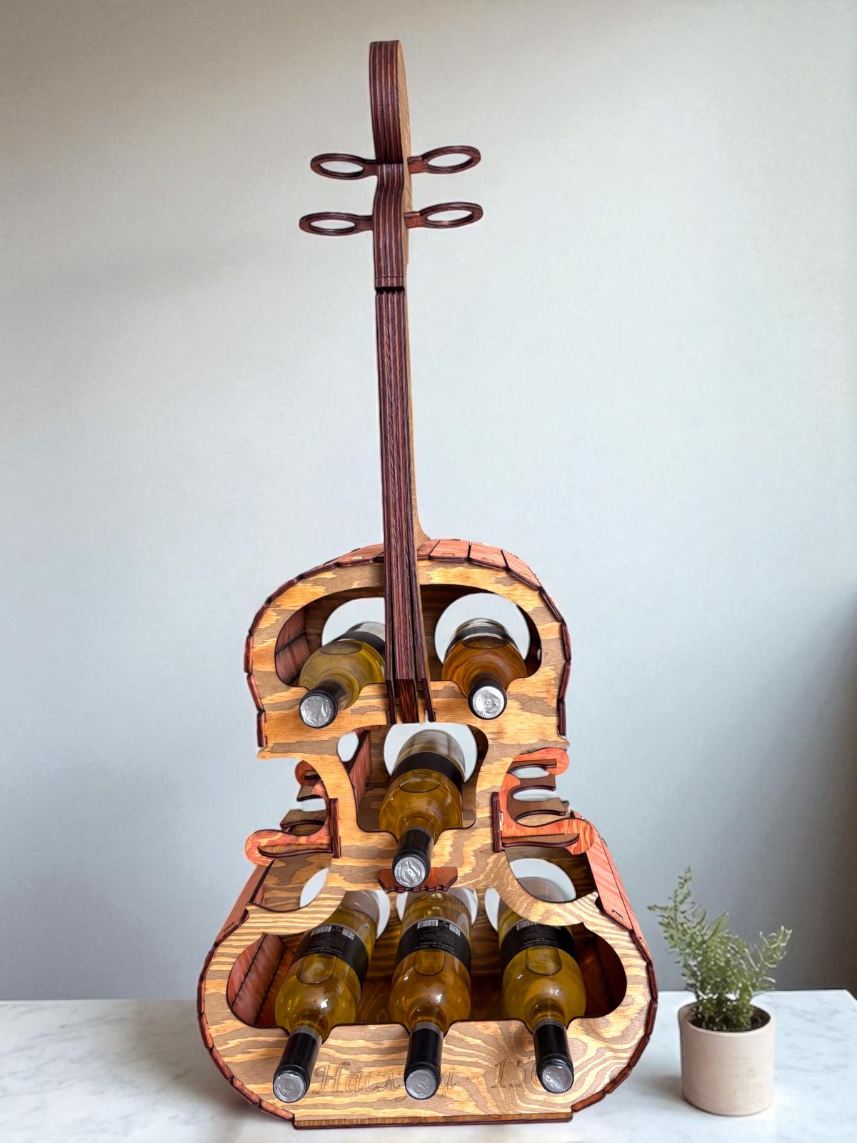 Mini bar din lemn – Violă pentru 6 sticle de vin și accesorii