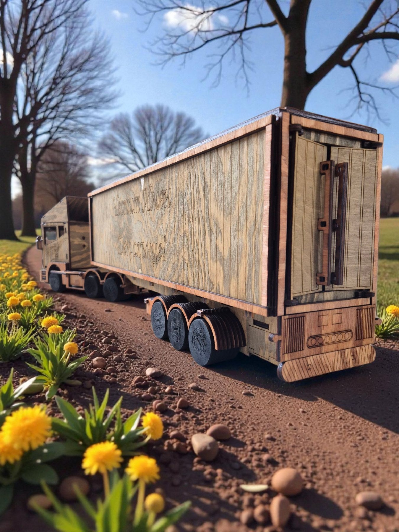 Mini Bar Camion TIR Scania din Lemn – Suport pentru Sticlă de Vin