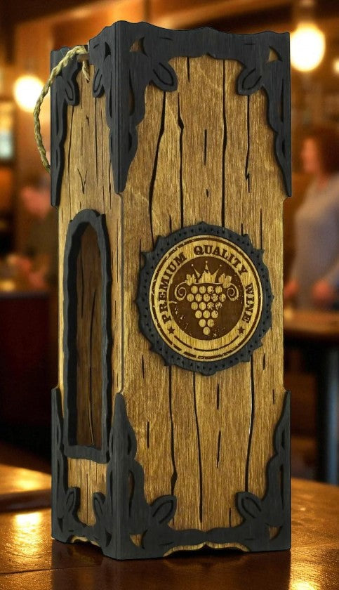 Cutie personalizată din lemn pentru vin – masivă, cu farmec vintage