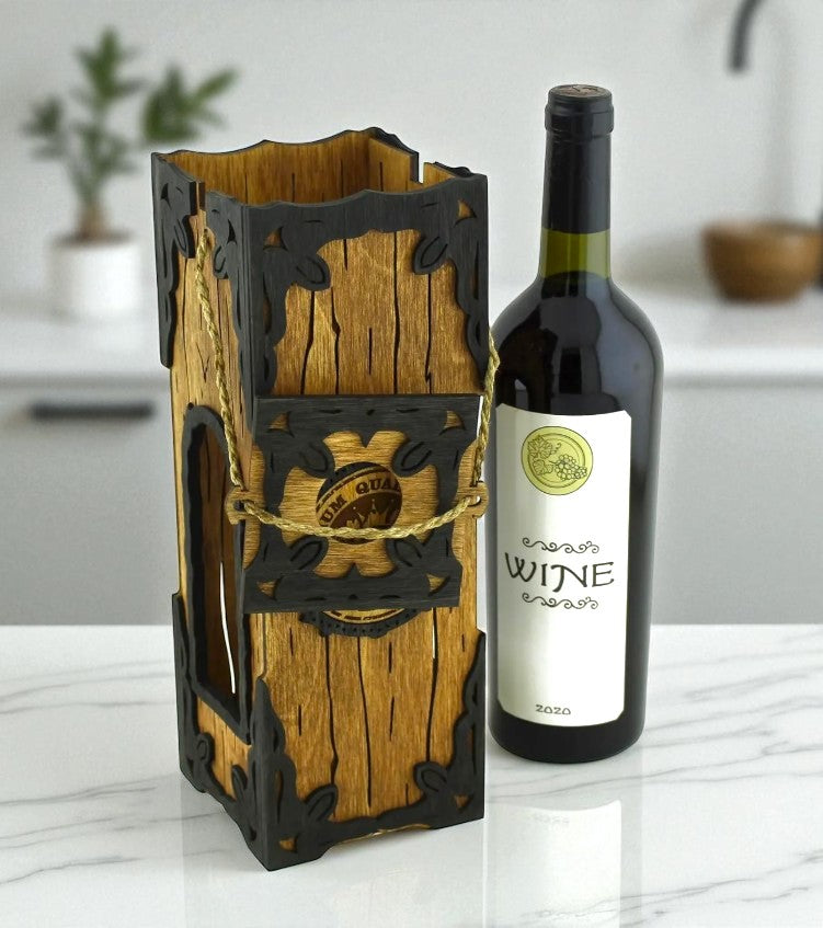 Cutie personalizată din lemn pentru vin – masivă, cu farmec vintage