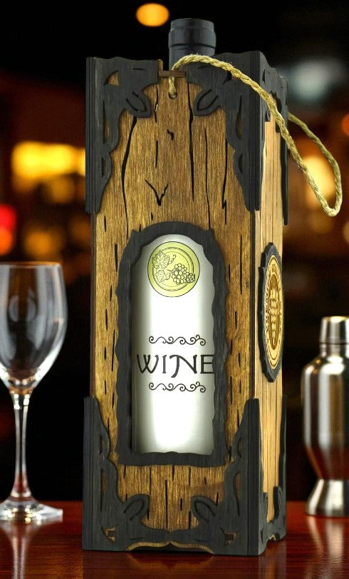 Cutie personalizată din lemn pentru vin – masivă, cu farmec vintage